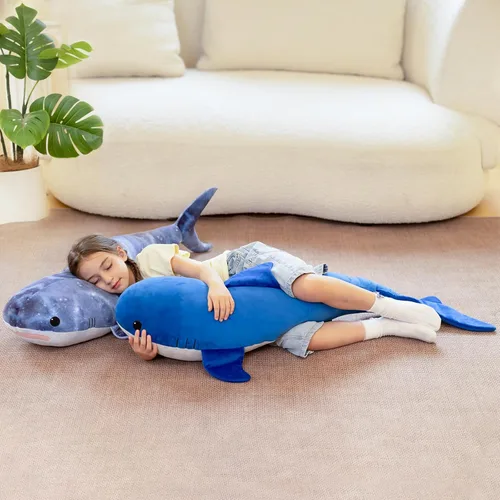 Miniatura 8 de Tezituor Tiburón ballena gigante de 4 pies de peluche, peluche de tiburón en forma de S para niños y niñas, almohada de cuerpo de tiburón ballena