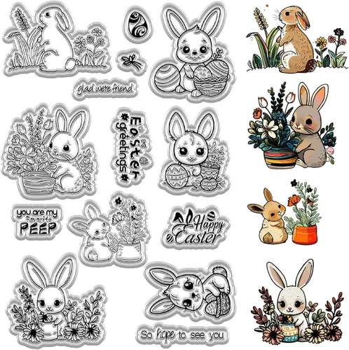 Miniatura 10 de CRASPIRE Sellos de goma transparente para plantas en maceta, sello de plantas de primavera, sello transparente para hacer tarjetas, sellado de hojas