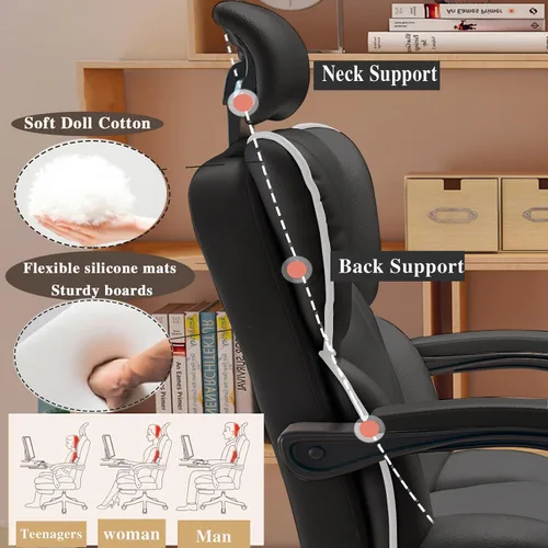 Miniatura 3 de Silla de oficina grande y alta, silla de escritorio ejecutiva con reposapiernas, altura ajustable, silla de juegos para computadora