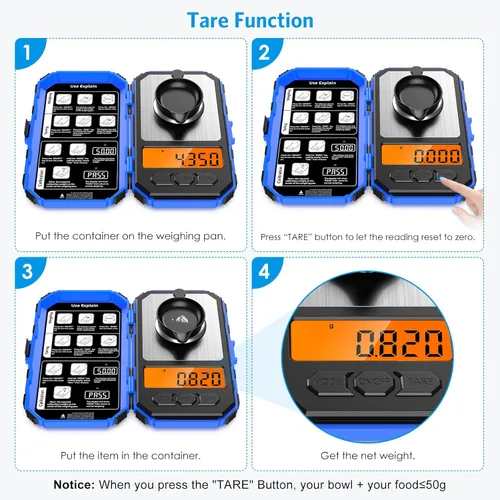 Miniatura 4 de AMIR Báscula digital de miligramo de 1.76 oz/0.00 oz, báscula portátil de joyería, báscula electrónica de bolsillo de alta precisión, LCD