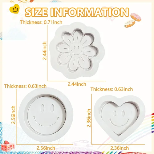 Miniatura 5 de Moldes de silicona para fondant de cara sonriente (3 unidades), molde de silicona para decoración de pasteles de flores sonrientes para cupcakes