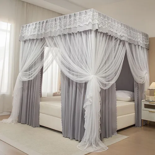 Miniatura 18 de Dosel de cama de 4 postes de esquina de princesa y bonita mosquitera para cama de niñas, dormitorio de adultos, habitaciones de niños; red
