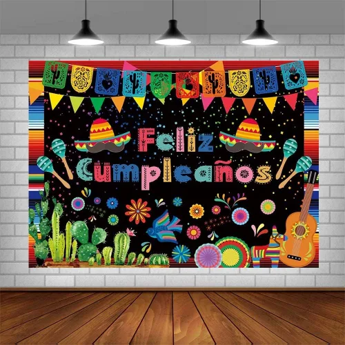 Miniatura 4 de AIBIIN Telón de fondo de feliz cumpleaños de 7 x 5 pies, decoración de fiesta mexicana, fiesta de feliz cumpleaños, festival del Cinco de Mayo