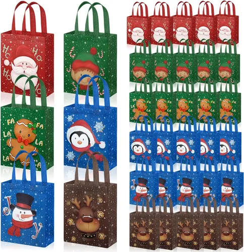 Miniatura 10 de Clysee 6 bolsas de regalo de Navidad con asas, tela no tejida, bolsas reutilizables para fiestas de Navidad, 6 estilos de 10.2 x 8.3 pulgadas
