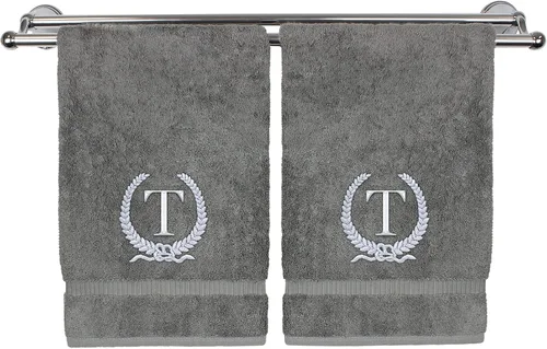 Miniatura 37 de Toalla de mano con monograma, regalo personalizado, 16 x 30 pulgadas, diseño de corona dorada bordada con letra blanca en toalla negra, extra