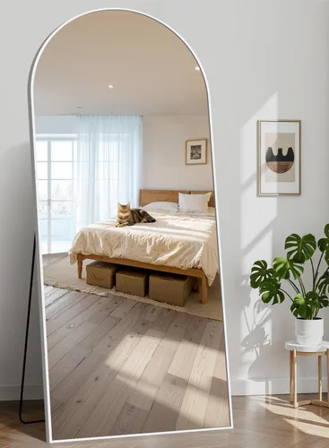 Miniatura 10 de Espejo arqueado de longitud completa de 76 x 34 pulgadas, espejo grande de piso con marco de aleación de aluminio, espejo de pie colgante