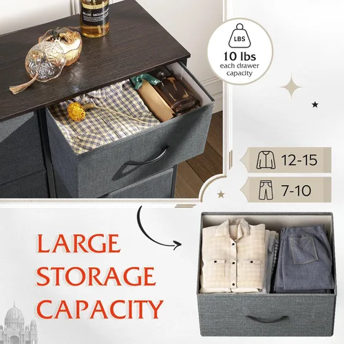 Miniatura 5 de WLIVE Cómoda de tela para dormitorio, cómoda doble de 6 cajones, torre de almacenamiento con cubos de tela, cómoda para armario, sala de estar