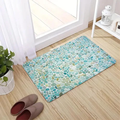 Miniatura 15 de LYFANS Alfombras absorbentes y antideslizantes para uso en cocina y baño, alfombrillas modernas de arte azul con delfín en 3D (61x41 cm)