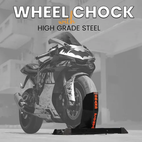 Miniatura 9 de GRAND PITSTOP Calzo de rueda universal para soporte de motocicleta para remolque, completamente ajustable, desmontable y plegable (negro)