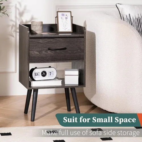 Miniatura 7 de Yoobure - Mesita de noche con cajón de tela, moderno soporte de noche, mesas de cabecera, mesitas de noche de mediados de siglo con estante