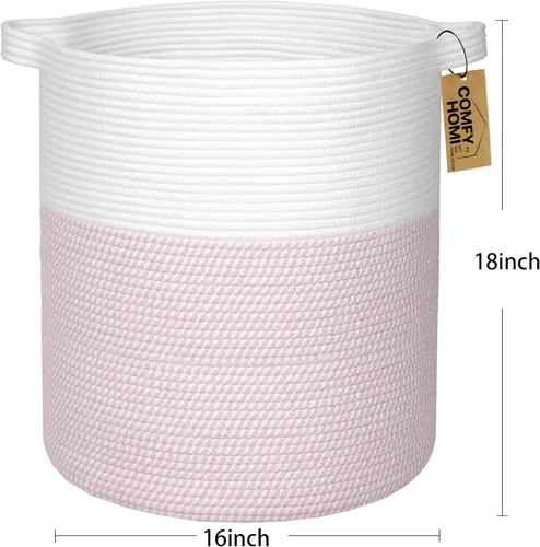 Miniatura 8 de COMFY-HOMI XXL Cesta grande de lavandería con asas, cesta de mantas para sala de estar Cesta decorativa tejida de cuerda de algodón, cesta