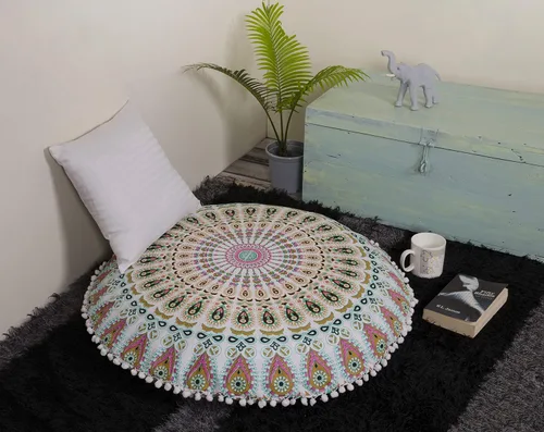 Miniatura 2 de Popular Handicrafts - Funda grande con diseño de mandala hippie para cojín de piso, funda de diseño redondo para puf, decoración de estilo bohemio