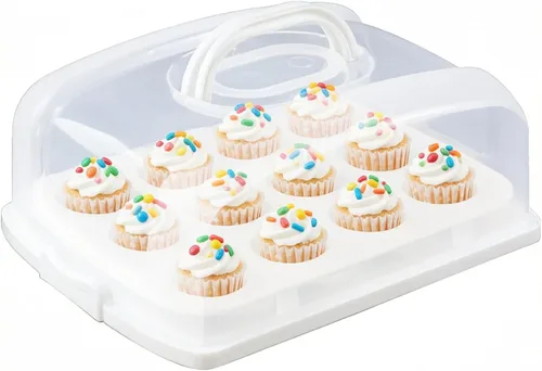 Miniatura 9 de Transportador 2en1 para magdalenas y pasteles con tapa, soporte rectangular para tartas, contenedor de almacenamiento portátil grande para guardar