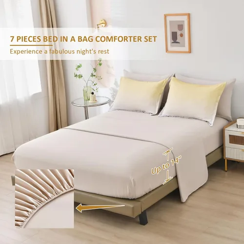 Miniatura 6 de Anibedding - Juego de edredón gradiente amarillo tamaño King de 7 piezas, amarillo y gris ombre, cama en una bolsa, juego completo de ropa de cama