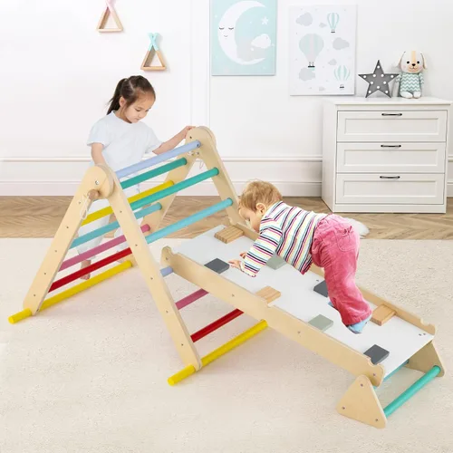 Miniatura 2 de Olakids Pikler - Juego de triángulos 7 en 1, juguetes de escalada para niños pequeños, plegable de madera Montessori, gimnasio de selva con escalera