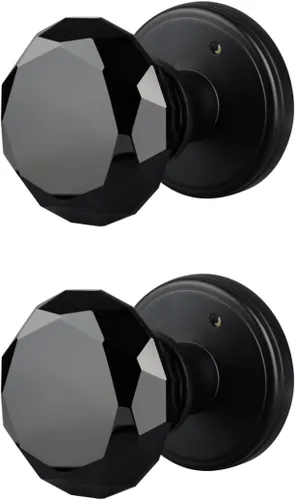 Miniatura 27 de Balin Designs - Perilla de puerta de cristal negro con cerradura, juego de perillas de puerta de vidrio para privacidad interior, manija decorativa