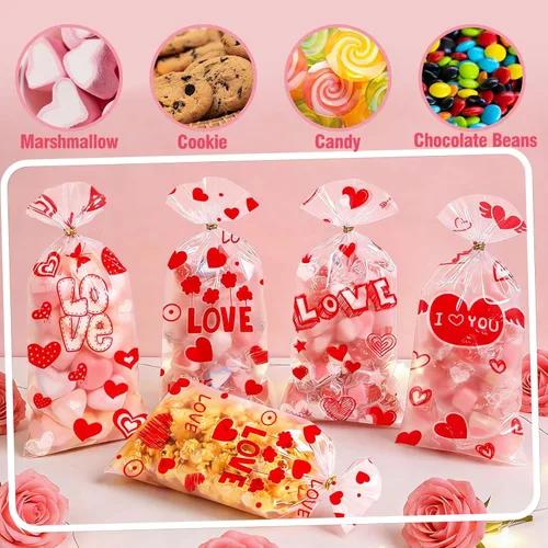 Miniatura 2 de Bolsas de golosinas de San Valentín ONFAON, 180 bolsas de caramelos de San Valentín con 200 lazos para empacar bocadillos, galletas y caramelos, San