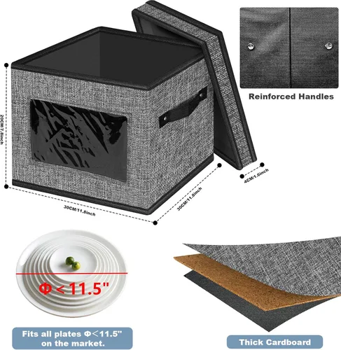 Miniatura 3 de homyfort Contenedores de almacenamiento de China con tapa y asas, caja de almacenamiento de vajilla para platos con 12 separadores de fieltro