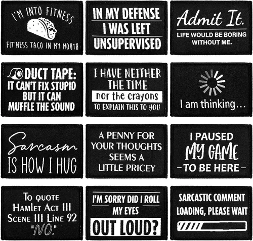 Haull 24 Piezas Parches de Frases Divertidas Juego de Velcro para Coser en Sombrero Aplique Insignia Adhesivo Sarcasmo Parches Militares para Blanco