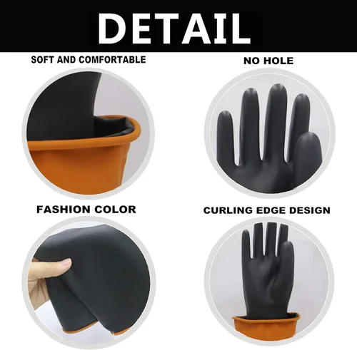 Miniatura 2 de Guantes de látex resistentes, 14, 18, 22 pulgadas, guantes de goma industriales impermeables para trabajo, color negro, talla XL