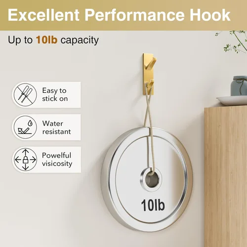 Miniatura 7 de susswiff Ganchos de Pared Dorados para Abrigo y Toalla: Colgador Adhesivo para Puerta de 5.9 kg, Paquete de 4