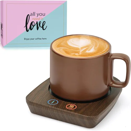VOBAGA Juego de calentador y taza de café, calentador de tazas de café con apagado automático y 3 ajustes de temperatura para escritorio, oficina en