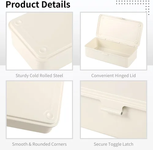 Miniatura 4 de OMISTAR Caja de almacenamiento de acero con tapa con bisagras, contenedor de metal para sellos de álbumes de recortes, caja de herramientas de metal