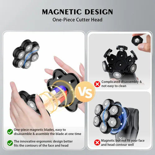 Miniatura 2 de Cabezales de repuesto para afeitadora de cabeza magnética, 7 cuchillas de repuesto compatibles con Freebird Shaver y otras marcas (hmblack7)