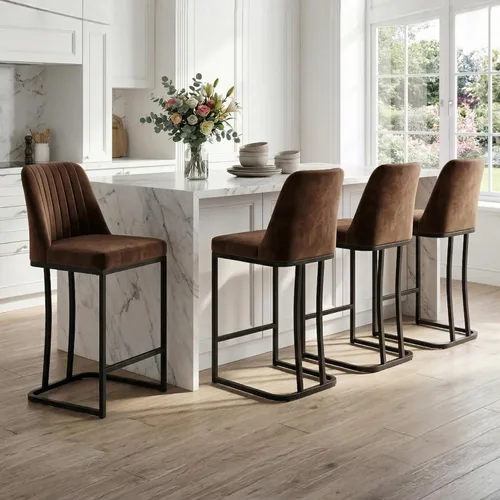 Miniatura 10 de LSSPAID Juego de 2 taburetes de bar de altura de mostrador, sillas de bar tapizadas modernas de poliuretano con respaldo y reposapiés, patas