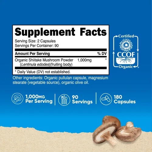 Miniatura 2 de Nutricost Cápsulas orgánicas de hongos Shiitake de 1000 mg, 90 porciones – Certificado CCOF fabricado con orgánico, vegetariano, sin gluten, 500 mg