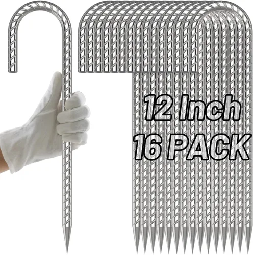 Miniatura 12 de AAGUT Juego de 8 estacas para trampolín de 16 pulgadas, kit de anclaje de amarre para trampolín de 3/8 pulgadas, resistente al viento, accesorios