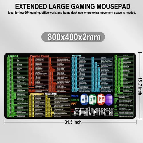 Miniatura 5 de Excel Shortcuts - Alfombrilla de mouse grande de 31.5 x 15.7 pulgadas, alfombrilla de mouse extendida para juegos con borde cosido, base de goma