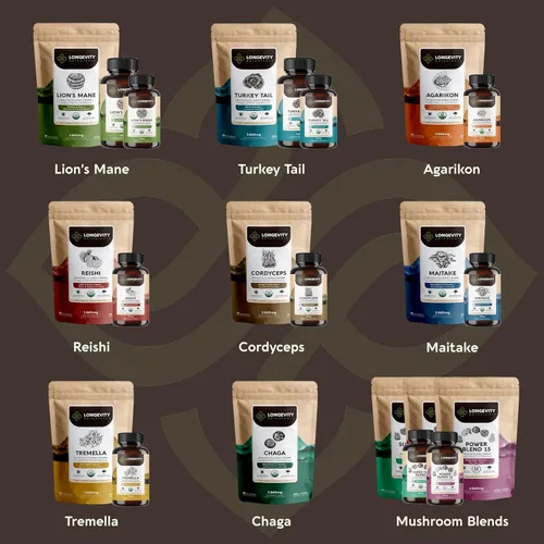 Miniatura 10 de Longevity Botanicals Cápsulas orgánicas de hongos Reishi Extracto de suplemento de 120 unidades Cuerpo fructífero de Ganoderma Lucidum ≥30%