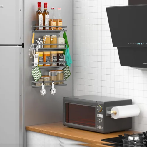 Miniatura 6 de Estante magnético para especias para refrigerador, organizador magnético movible, estante de almacenamiento de tarros de condimentos de cocina