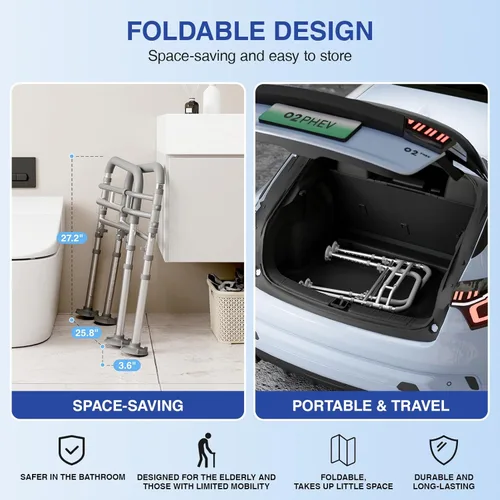 Miniatura 4 de Loyoda Rieles de seguridad plegables para inodoro para personas mayores, marco de seguridad ajustable para inodoro y asas de inodoro para ancianos