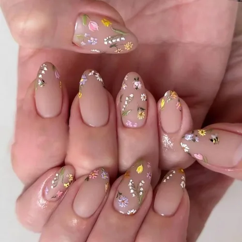 Miniatura 21 de Uñas postizas a presión de almendra marrón, medianas con diseños de leopardo y purpurina, uñas postizas en forma de almendra otoñal, uñas acrílicas