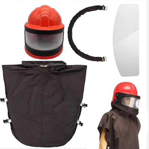 Miniatura 4 de Casco Sandblaster Seguro con Alimentación de Aire, Casco de Arenado, Protector de Hombro, Capucha de Arenado, Termostato Sandblaster, 5 Piezas