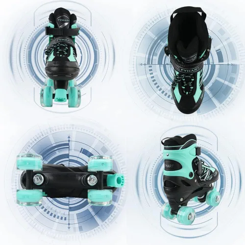 Miniatura 6 de Patines de ruedas para niños y niñas, niños pequeños, principiantes, ajustables, 4 tamaños, patines cuádruples para niños con todas las ruedas Verde
