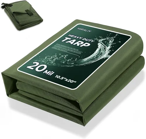 Miniatura 21 de HIRALIY Lona impermeable resistente de 20 mil, lona negra de 7 x 12 pies con bucles de cincha reforzados, lona de tela Oxford multiusos para leña