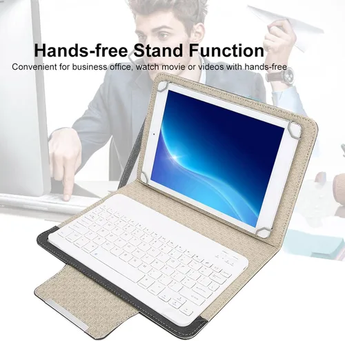 Miniatura 3 de Teclado Bluetooth con funda de poliuretano para Android/para teléfono inteligente iOS, teclado Bluetooth con funda abatible y soporte para tableta