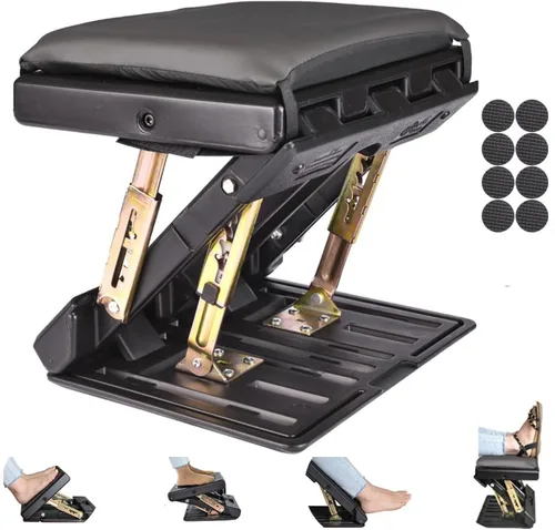 Miniatura 9 de Reposapiés para debajo del escritorio en el trabajo con 4 niveles de altura ajustable, reposapiés plegable ergonómico para oficina
