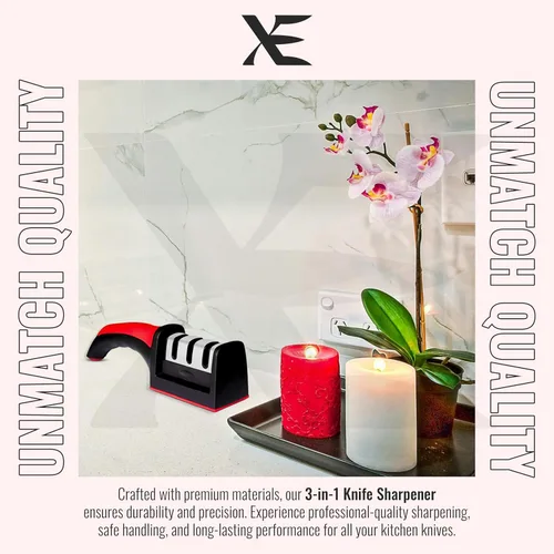 Miniatura 4 de XE - Afilador de cuchillos de cocina – Afiladores de cuchillos manuales de 3 etapas para afilar cuchillos para el hogar y el restaurante, piedra