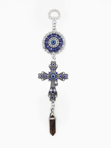 Miniatura 15 de LUCKBOOSTIUM Amuleto de cruz con incrustaciones de cristal azul y mandala azul de ojo malvado con piedra curativa colgante, dijes de naturaleza