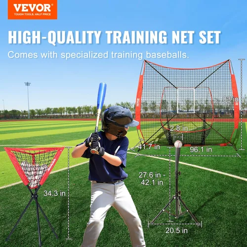 Miniatura 2 de VEVOR - Red de práctica de sóftbol, red portátil de entrenamiento de béisbol para batear, batear, atrapar, lanzar, equipo de respaldo con marco