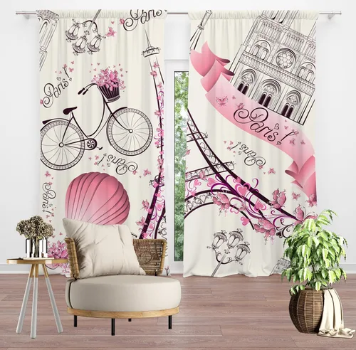 Miniatura 13 de Cortinas opacas con diseño de torre de París, diseño romántico de torre Eiffel, lavanda, decoración del hogar, dormitorio, sala de estar, cocina