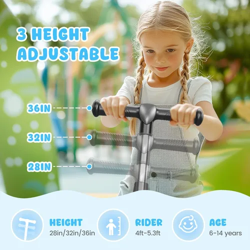 Miniatura 5 de LIEAGLE Patinete Eléctrico para Niños de 6-12 Años, Plataforma con Luces LED, Patinetes para Niños con Manillar de 3 Niveles de Ajuste hasta 36