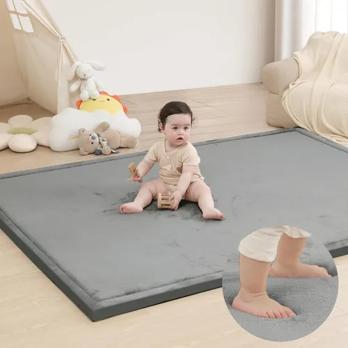 Miniatura 35 de Huloo Sleep - Tapete de juego para bebé, tapete de espuma viscoelástica de 1.3 pulgadas de grosor, terciopelo coral suave, antideslizante, Gris
