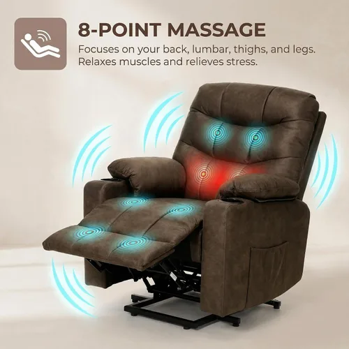 Miniatura 4 de Silla reclinable eléctrica con elevación para adultos mayores, sillón reclinable con masaje y calor lumbar, silla reclinable de 150° con portavasos