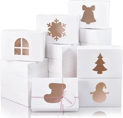 Miniatura 11 de COTOPHER 18 piezas de cajas para galletas de Navidad con ventana, 4 x 4 x 2.5 pulgadas, cajas de panadería blancas para regalos, mini cajas