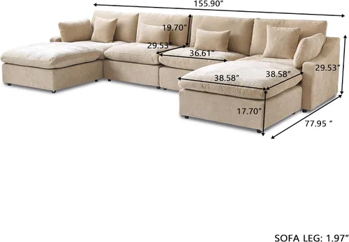 Miniatura 3 de WJShome Sofá Seccional Cloud Couch de 83 pulgadas para sala de estar, sofá seccional modular relleno de plumón, sofás en forma de L con otomana